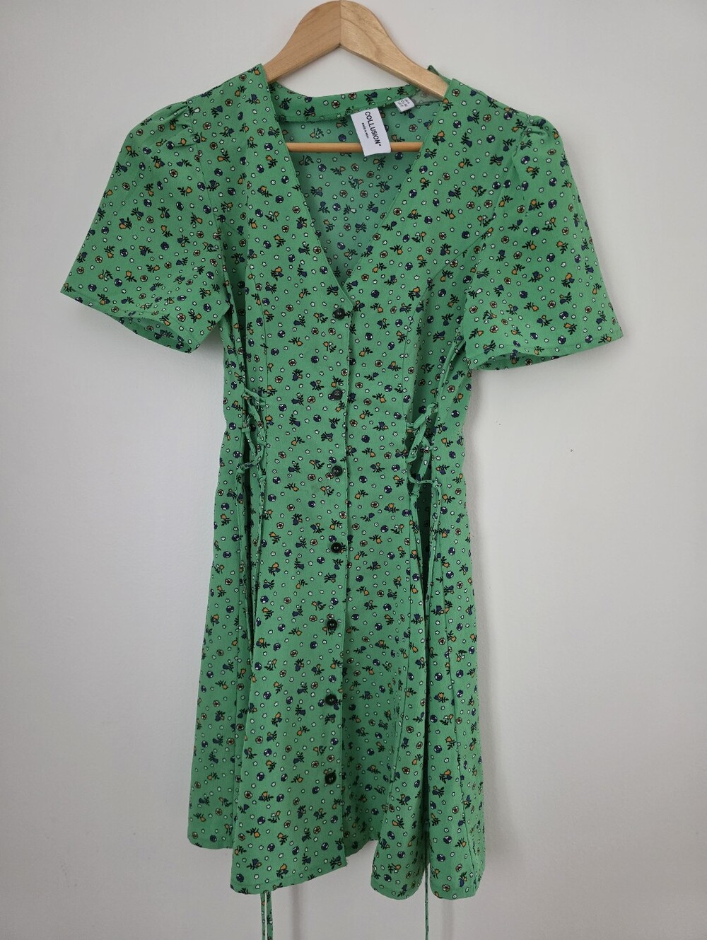 Green Floral Mini Wrap Dress with Side Ties